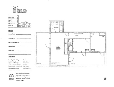 Floor plan for 2 beds, 1 bath, 565 sqft
